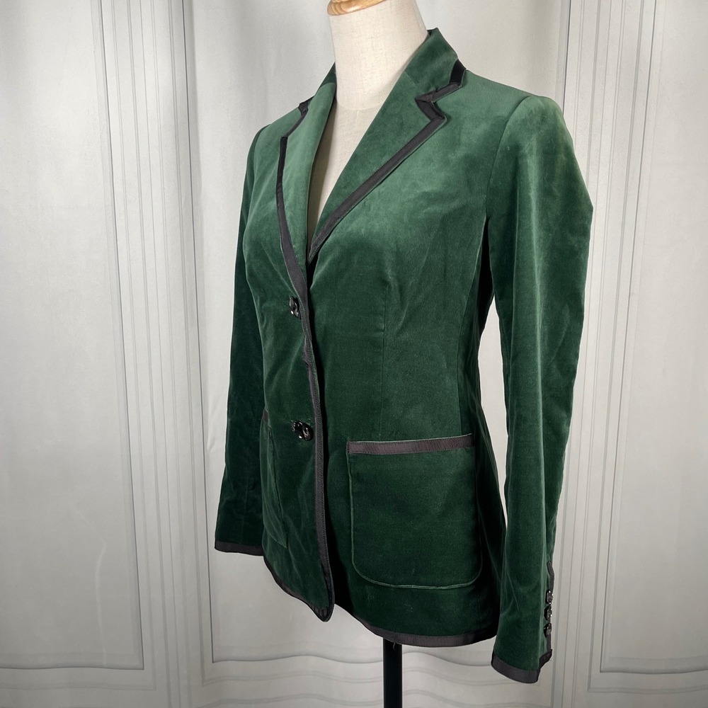 Kate Spade Green Velvet Blazer‎ - Grosgrain Trim & Jewel Buttons - Size 00 - Picture 3 of 16